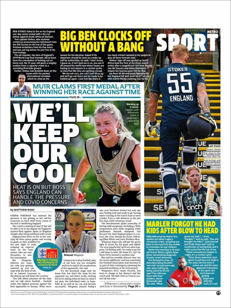 Portada de Metro Sport (Reino Unido)