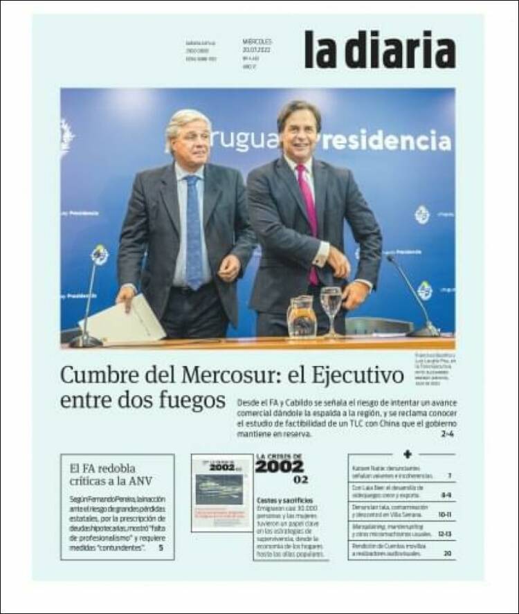 Portada de La Diaria (Uruguay)