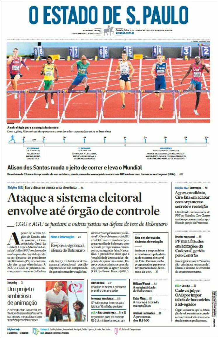 Portada de O Estado de São Paulo (Brasil)