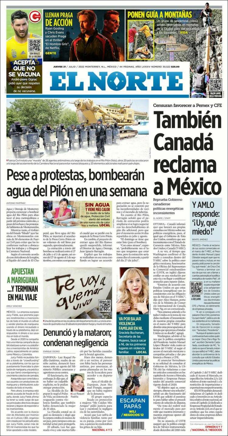 Portada de El Norte (Mexico)