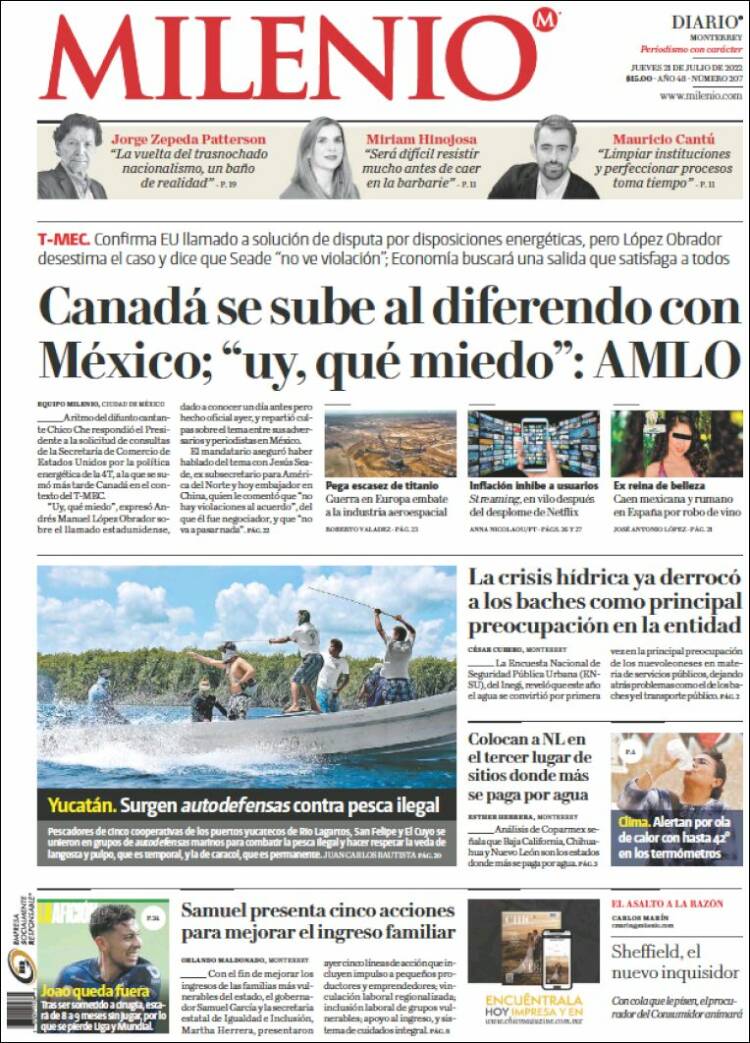 Portada de Milenio de Monterrey (Mexico)
