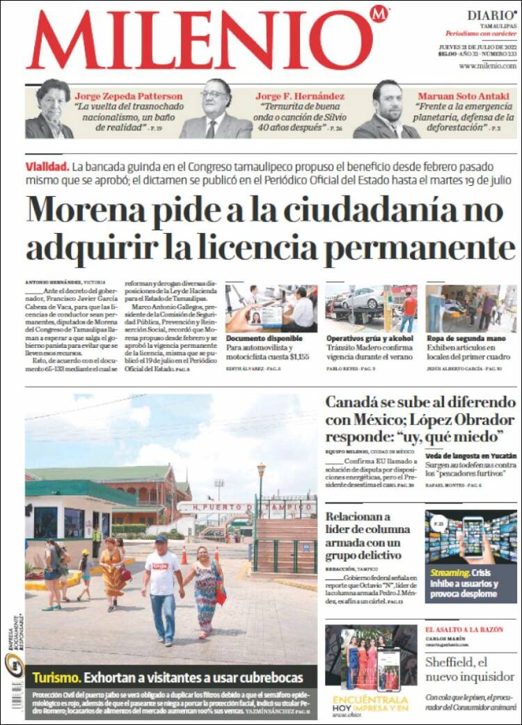 Portada de Milenio - Tamaulipas (Mexico)