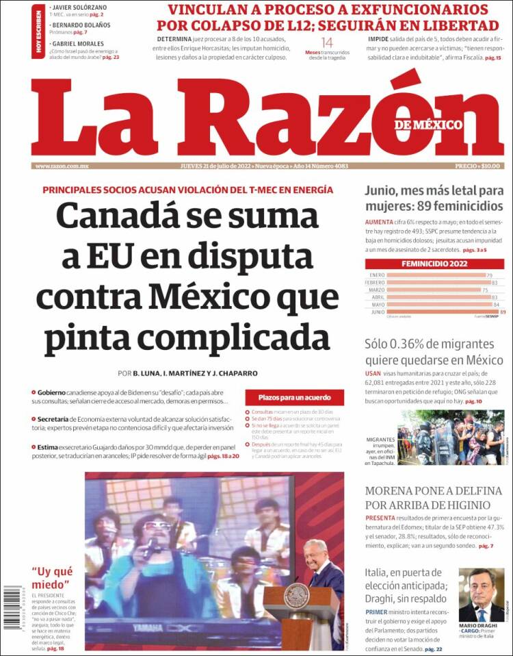 Portada de La Razón (Mexico)