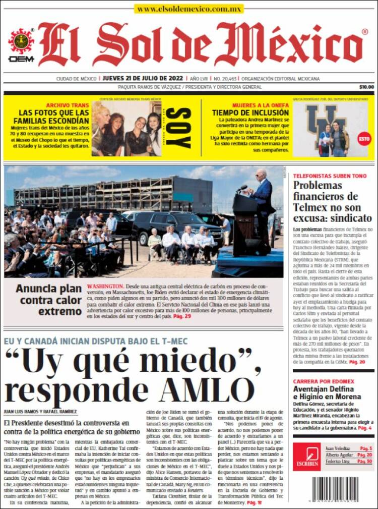 Portada de El Sol de México (Mexico)