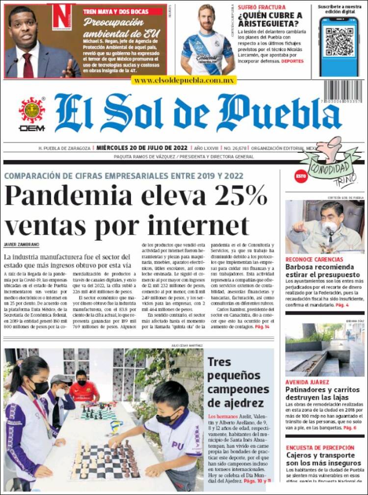 Portada de El Sol de Puebla (Mexico)