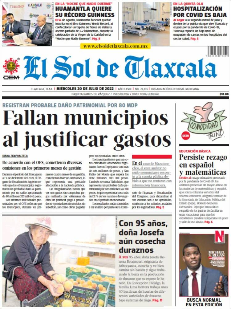 Portada de El Sol de Tlaxcala (Mexico)