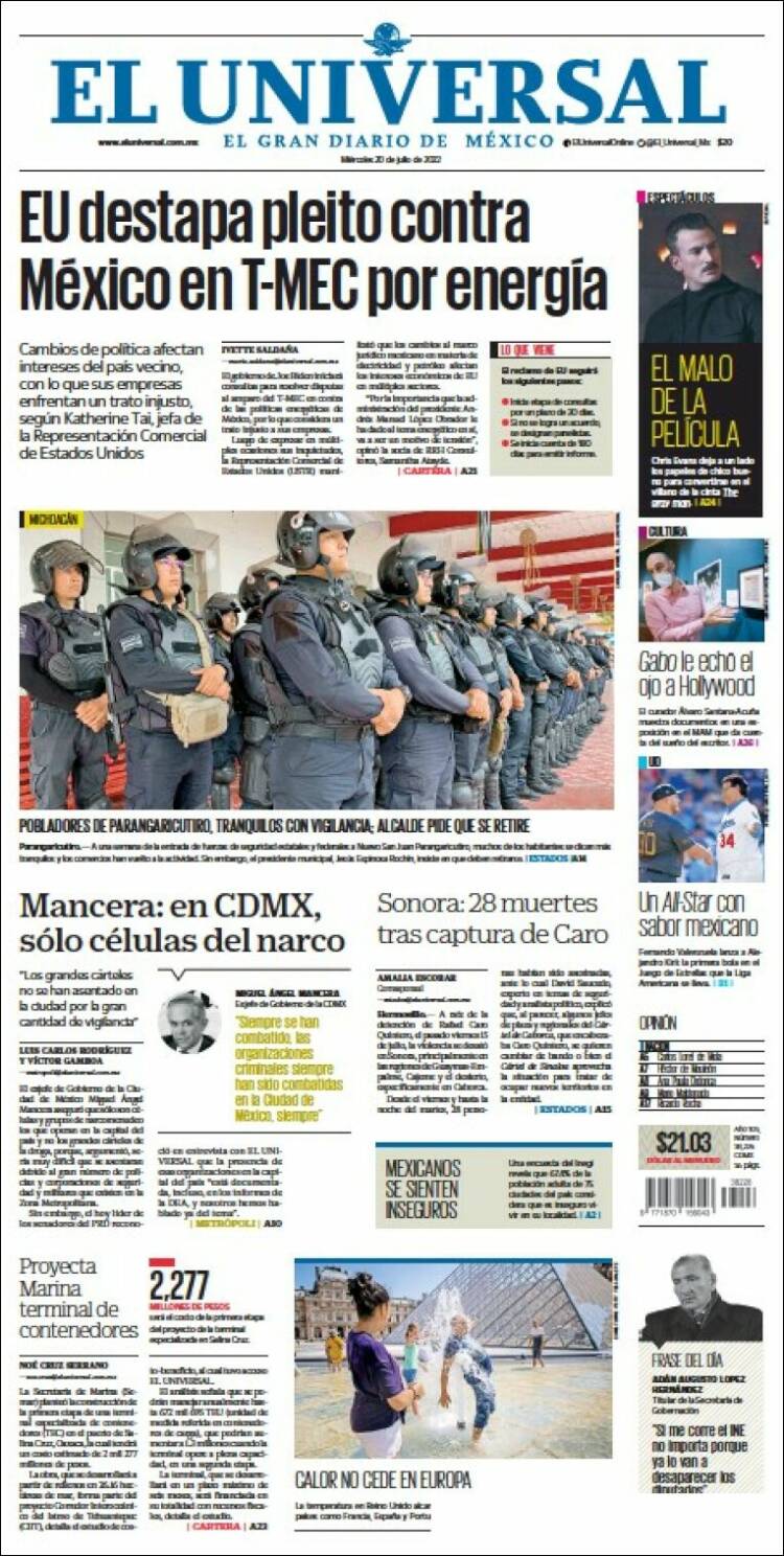 Portada de El Universal (Mexico)