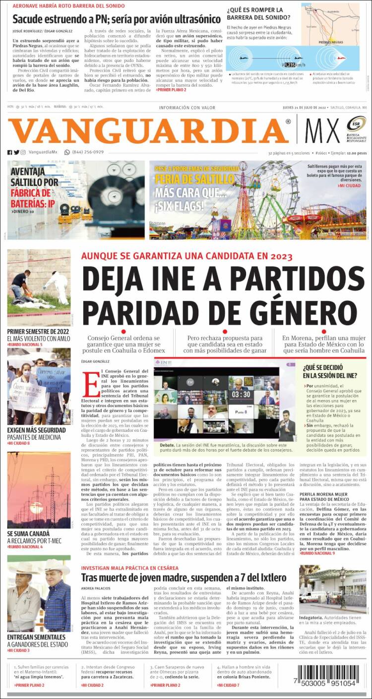 Portada de Vanguardia (Mexico)