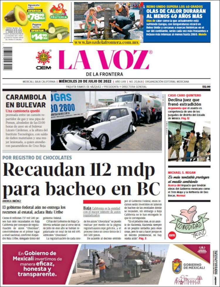 Portada de La Voz de la Frontera (Mexico)