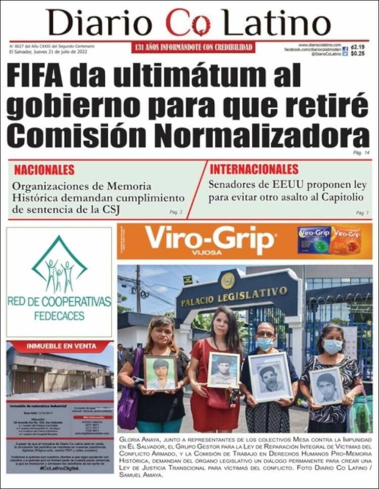 Portada de Diario Co Latino (El Salvador)