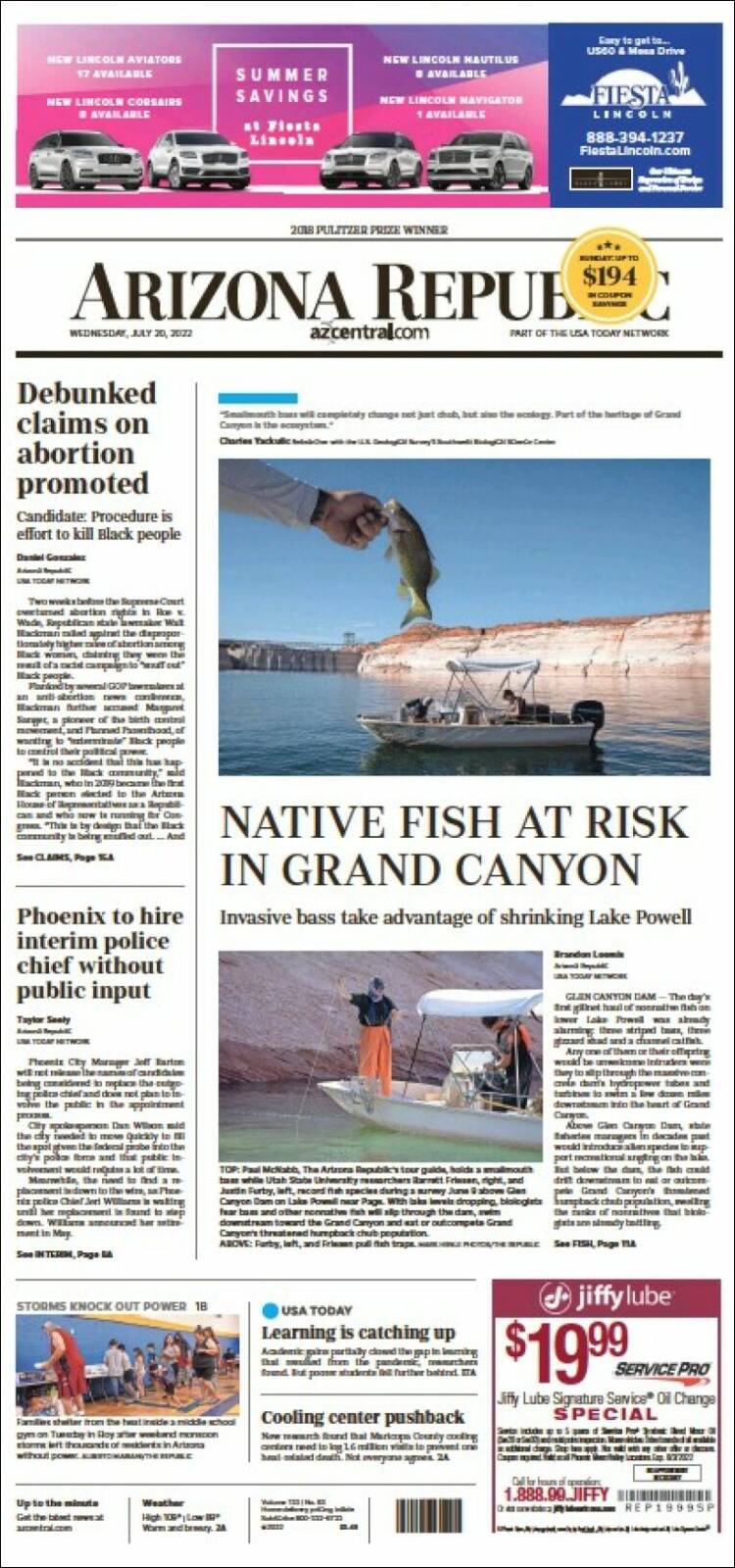 Portada de Arizona Republic News (USA)