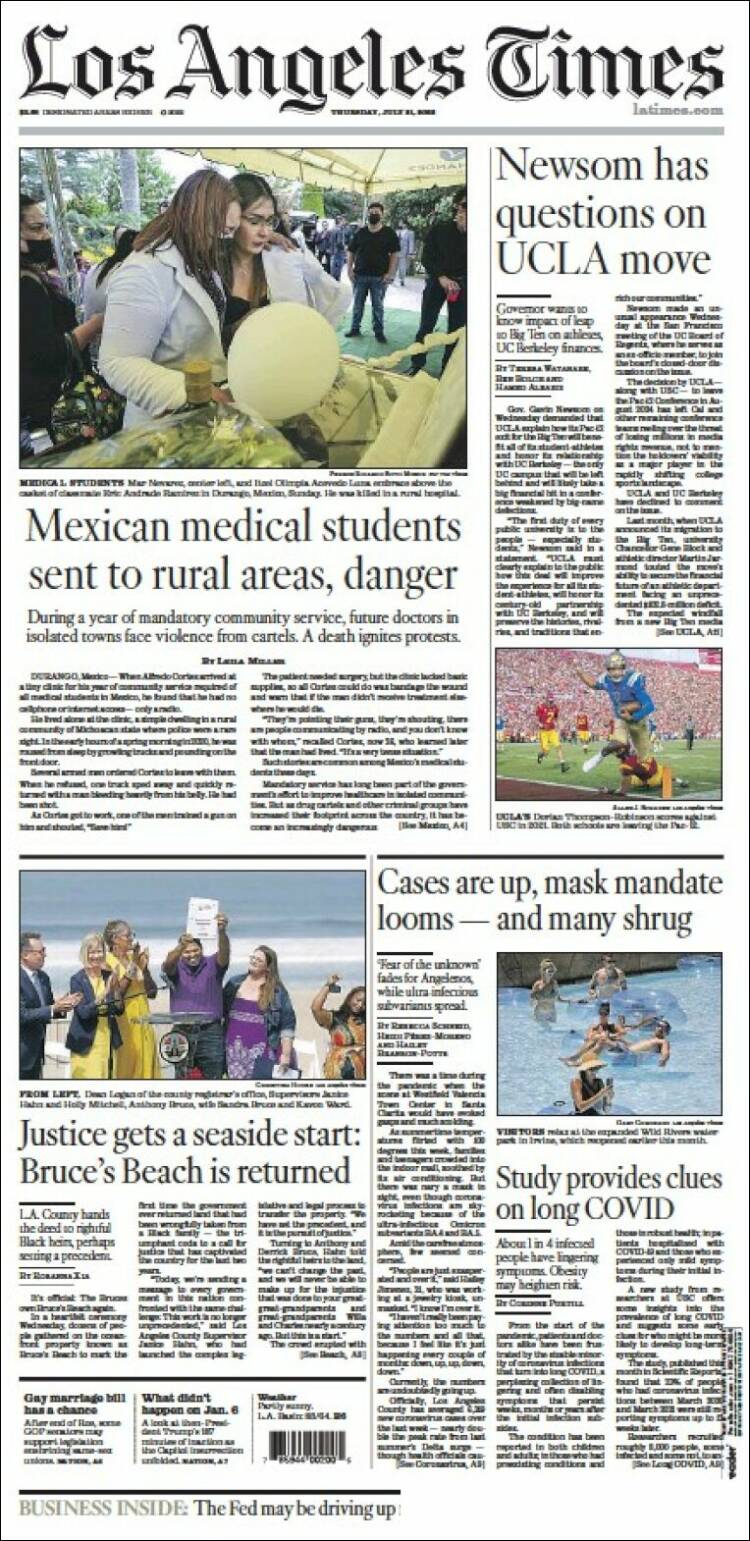 Portada de Los Angeles Times (USA)