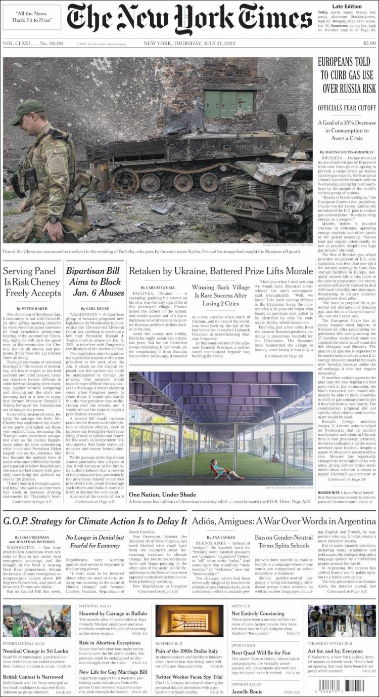 Portada de New York Times (USA)