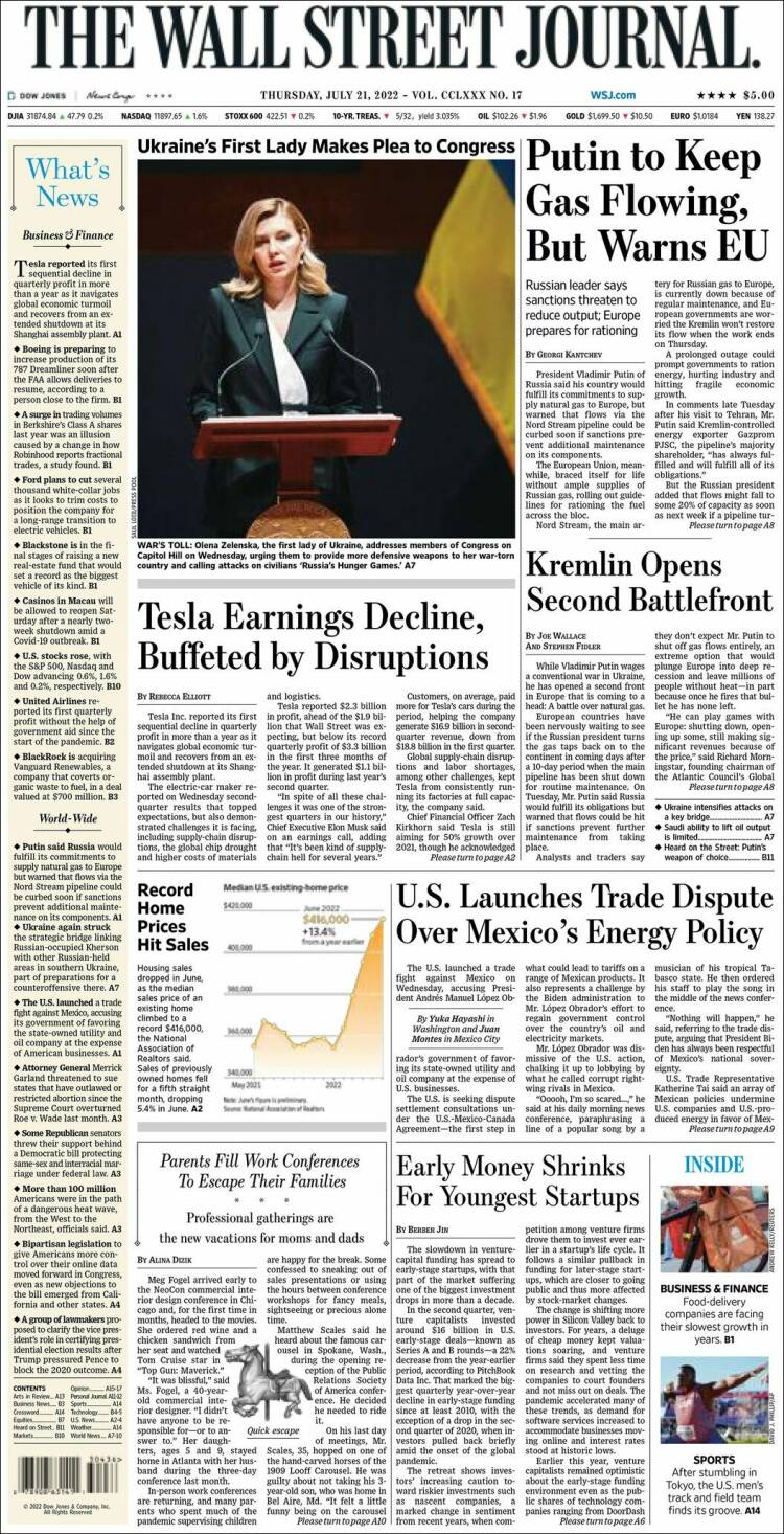 Portada de Wall Street Journal (USA)