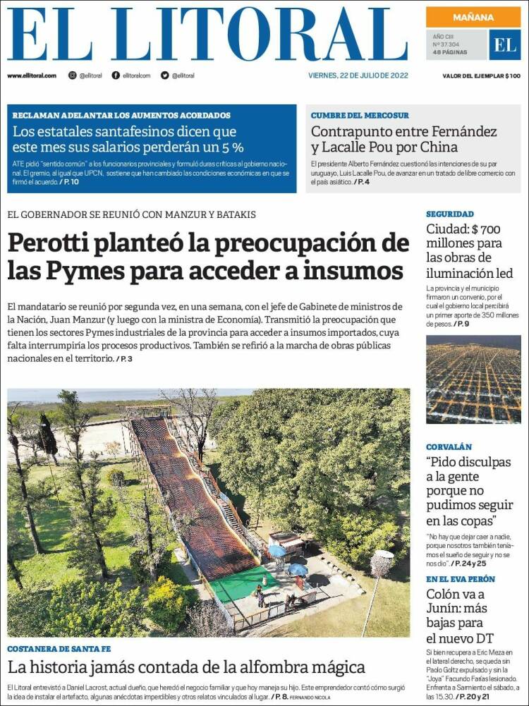 Portada de Diario El Litoral (Argentina)