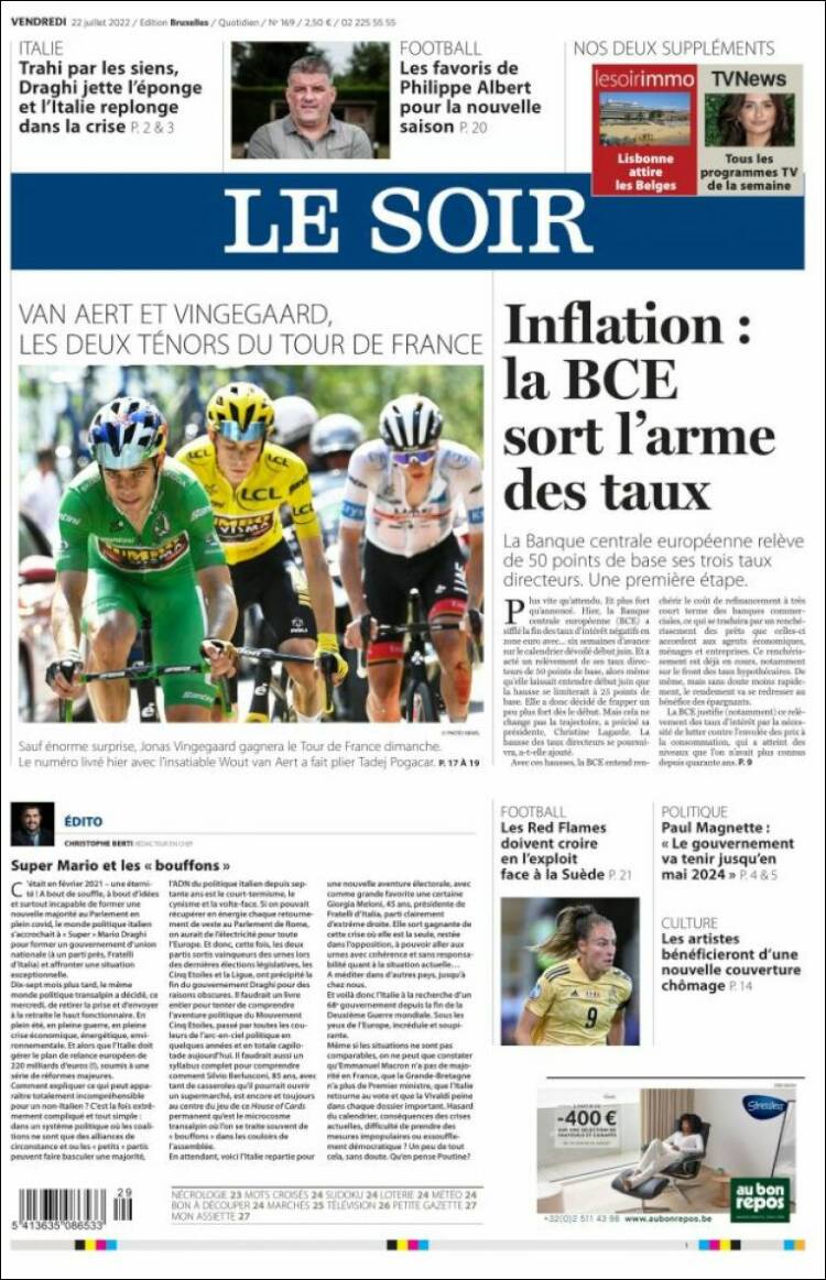Portada de Le Soir (B&eacute;lgica)
