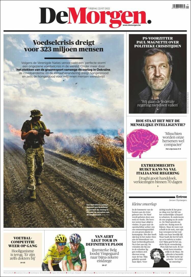 Portada de De Morgen (B&eacute;lgica)