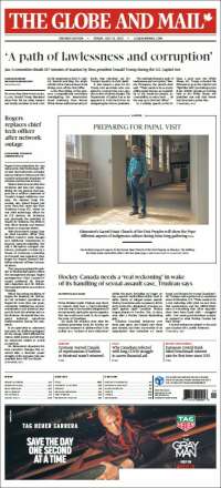 Portada de The Globe and Mail (Canada)