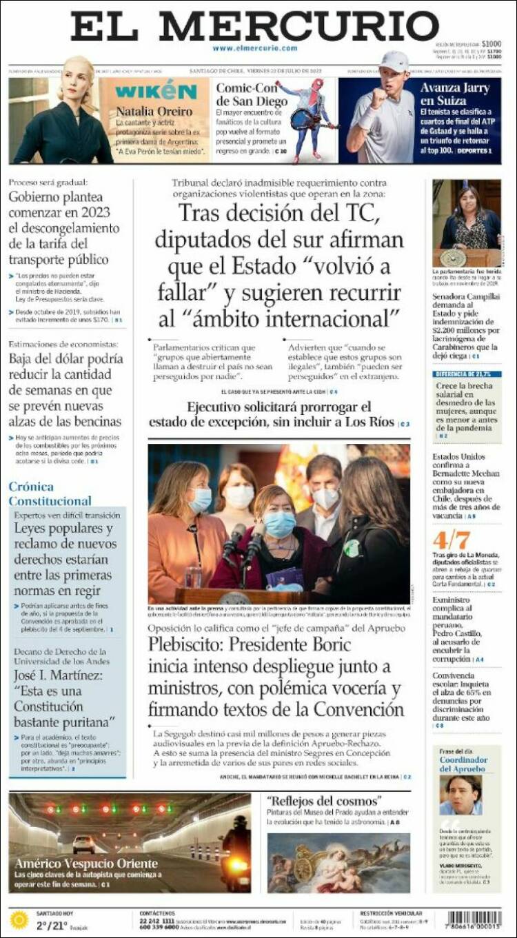 Portada de El Mercurio (Chile)
