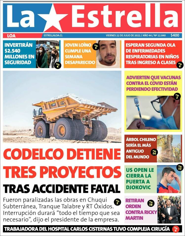 Portada de La Estrella de Loa (Chile)