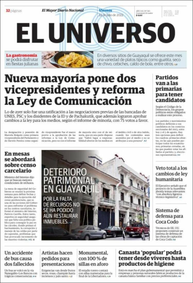 Portada de El Universo - Ecuador (Ecuador)