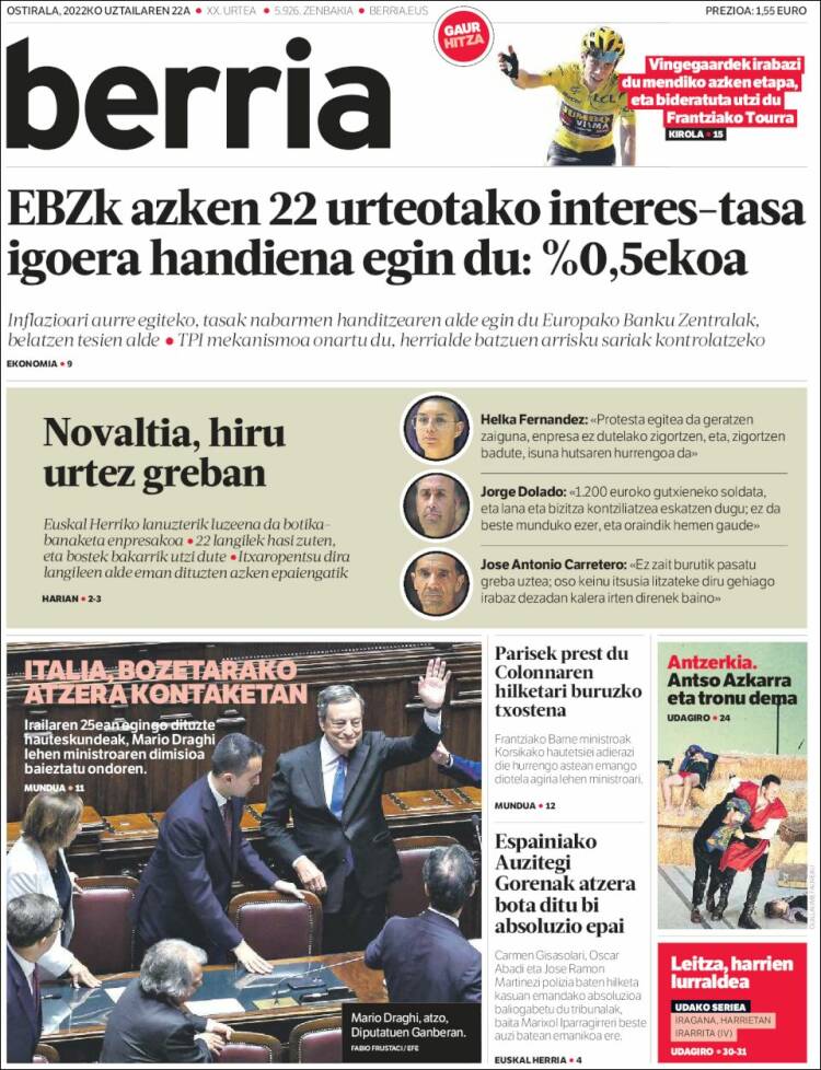 Portada de Berria (Espa&ntilde;a)