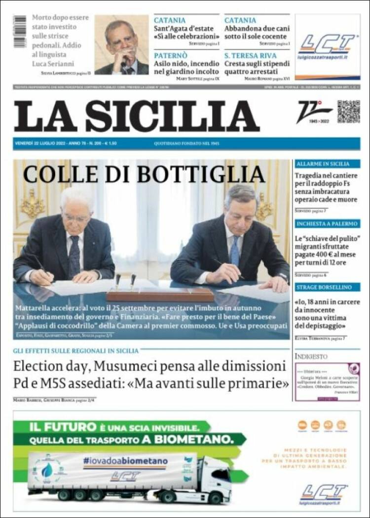 Portada de La Sicilia (Italia)