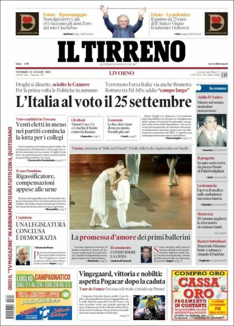Portada de Il Tirreno (Italia)