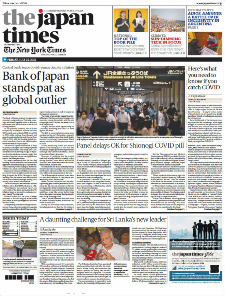 Portada de The Japan Times (Jap&oacute;n)