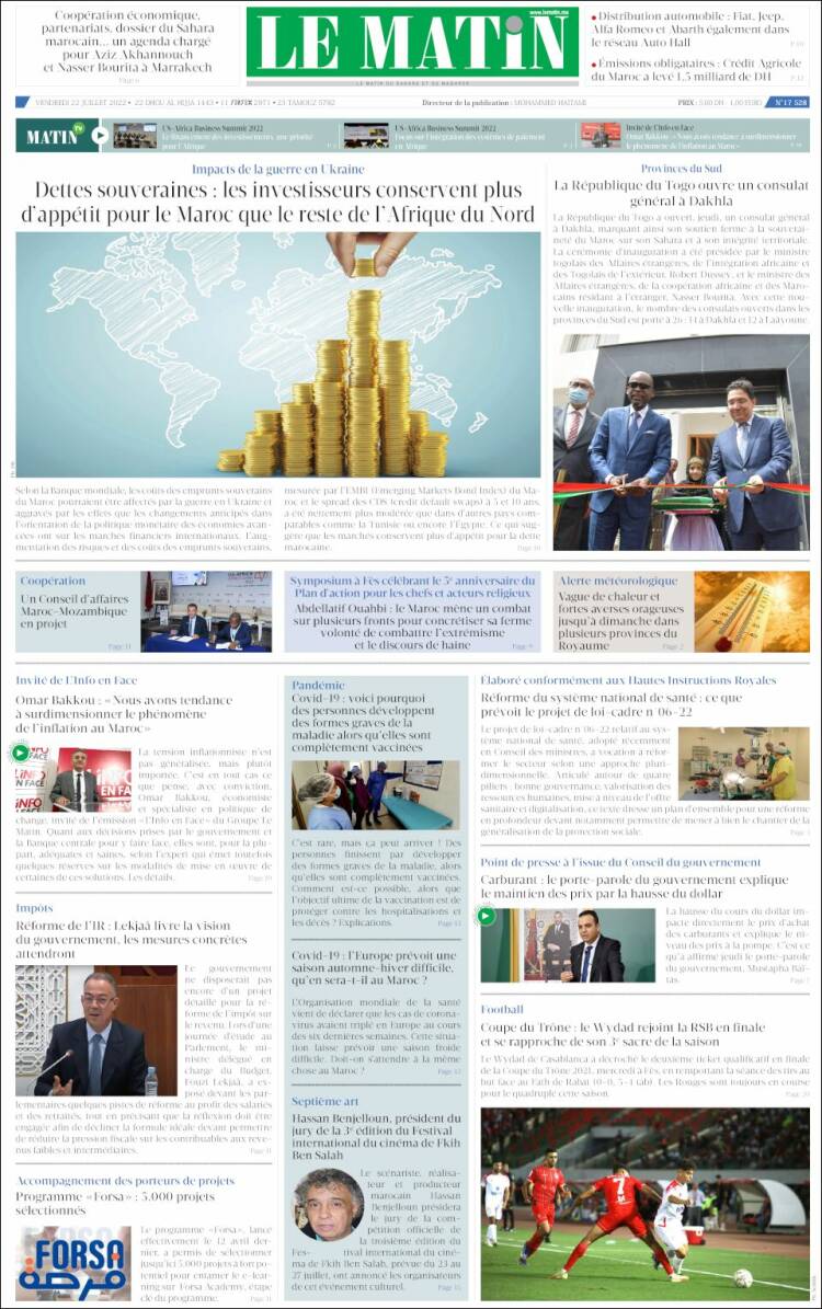 Portada de Le Matin (Marruecos)