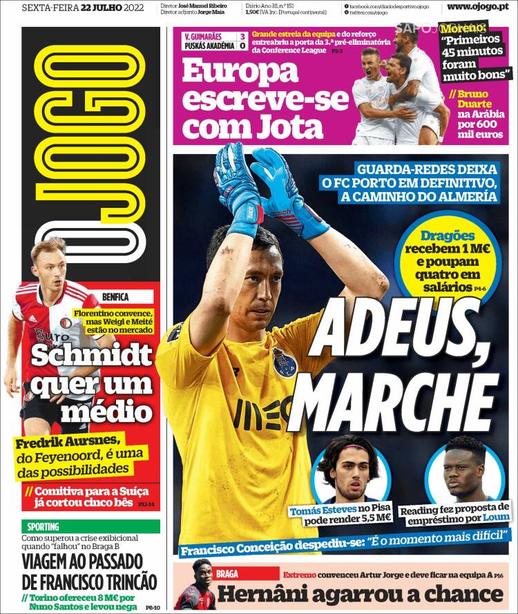 Portada de O Jogo (Portugal)