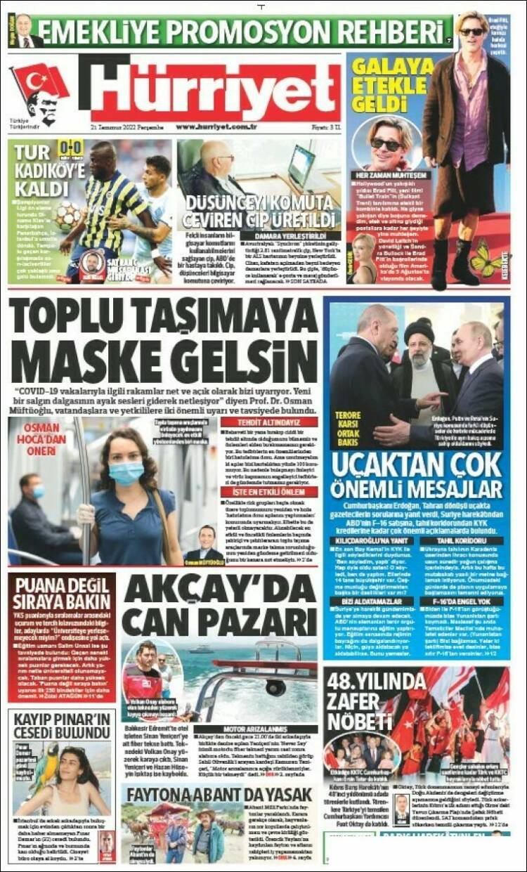 Portada de Hürriyet (Turqu&iacute;a)