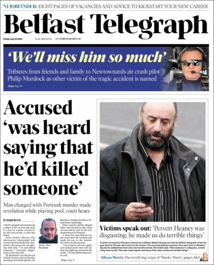 Portada de Belfast Telegraph (Reino Unido)
