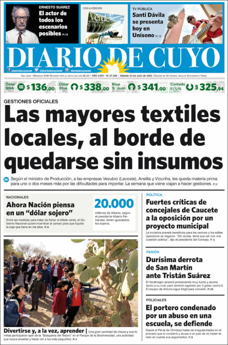 Portada de Diario de Cuyo (Argentina)