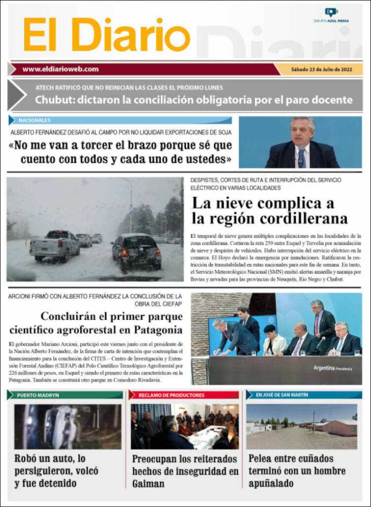 Portada de El Diario de Madryn (Argentina)