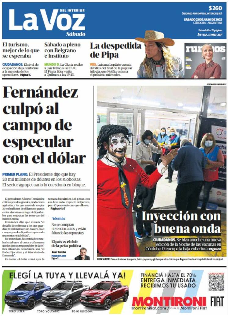 Portada de La Voz del Interior (Argentina)