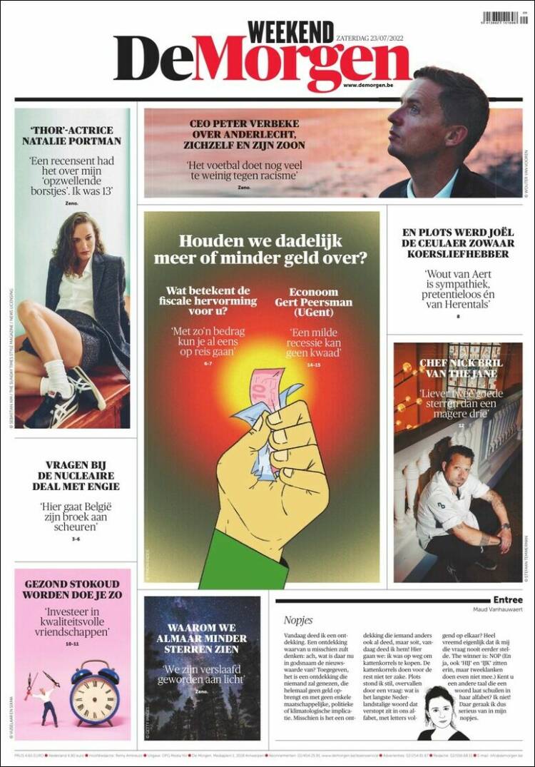 Portada de De Morgen (Belgique)