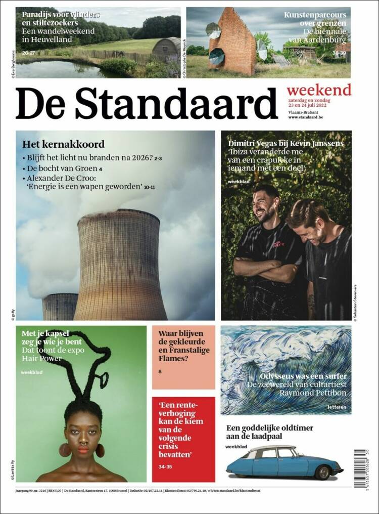 Portada de De Standaard (Belgique)