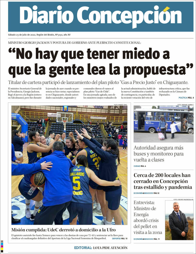 Portada de Diario de Concepción (Chili)