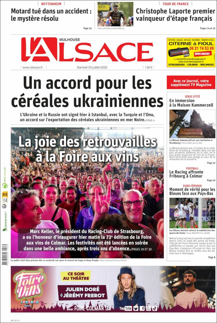 Portada de Journal L'Alsace (Francia)