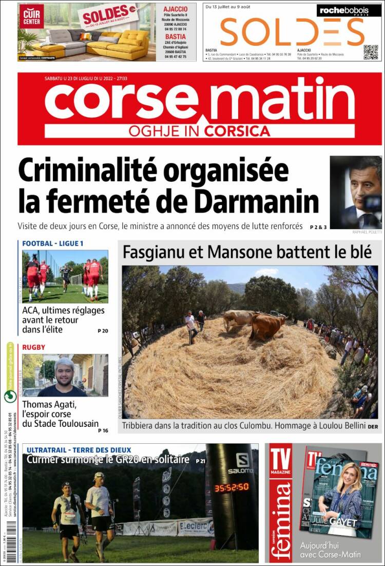Portada de Corse-Matin (Francia)