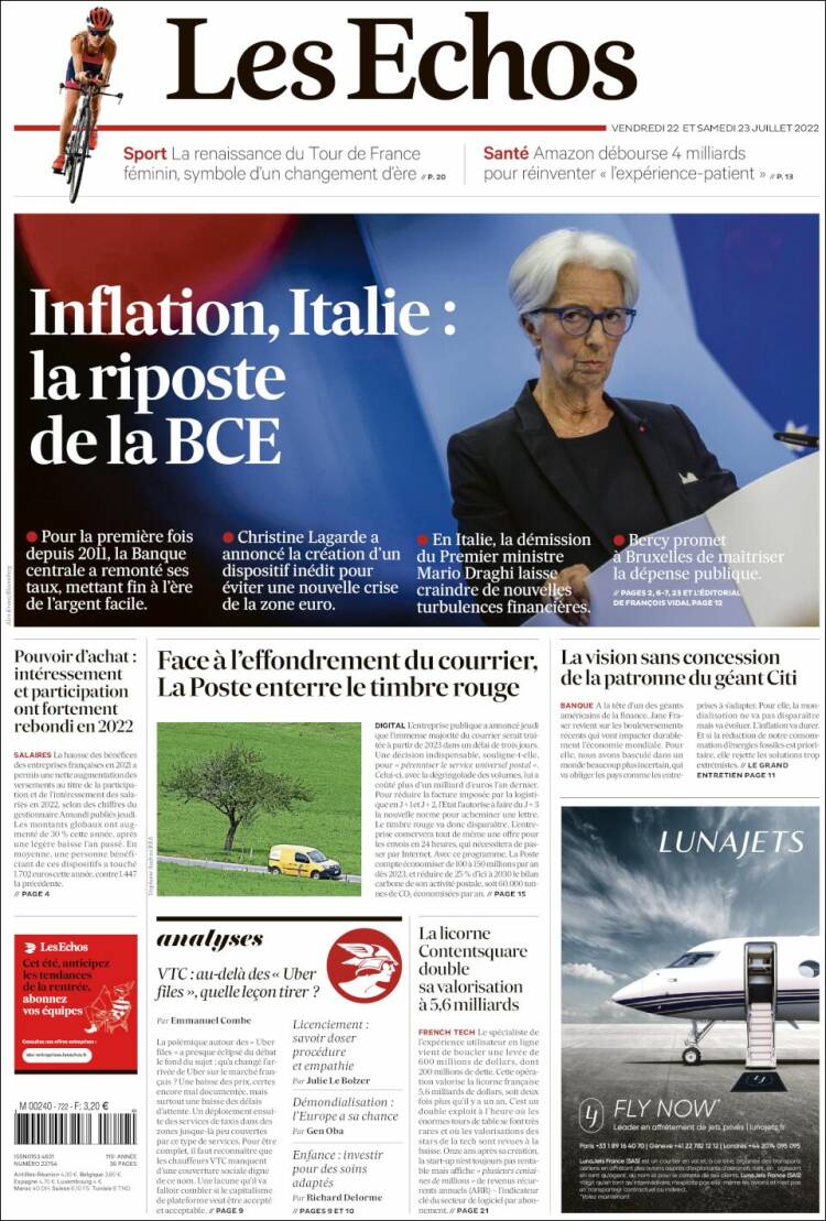 Portada de Les Echos (Francia)
