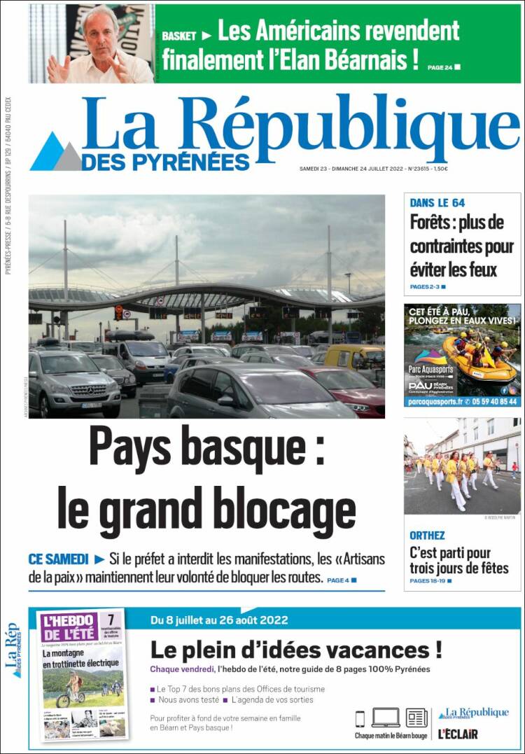 Portada de La République des Pyrénées (Francia)