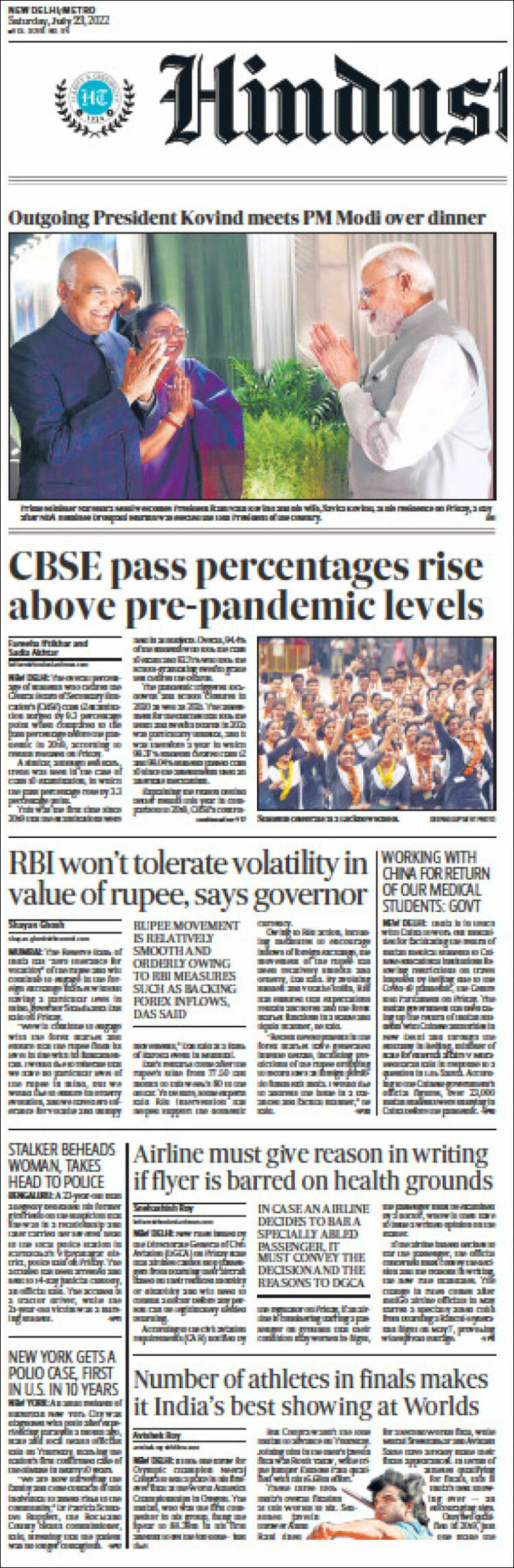 Portada de Hindustan Times (India)