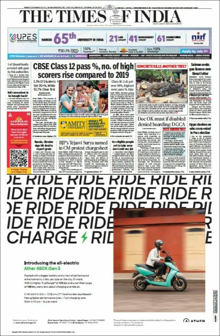 Portada de The Times of India (India)