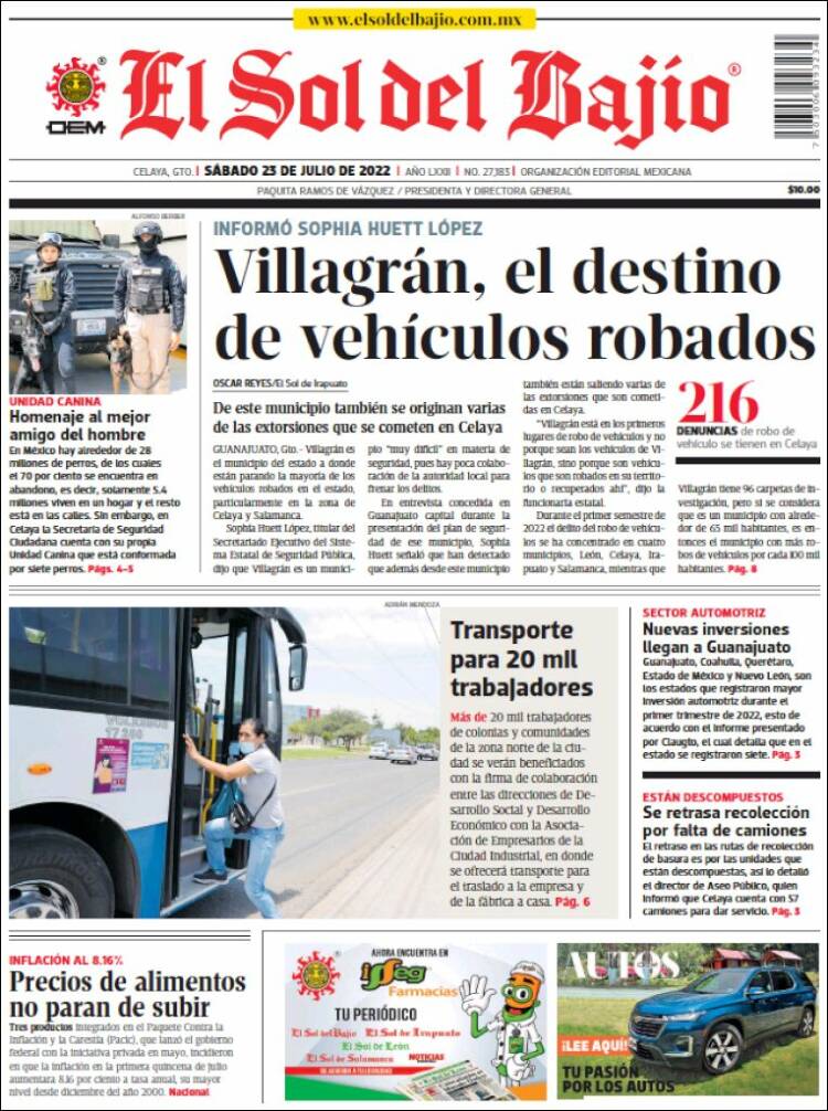 Portada de El Sol del Bajio (M&eacute;xico)