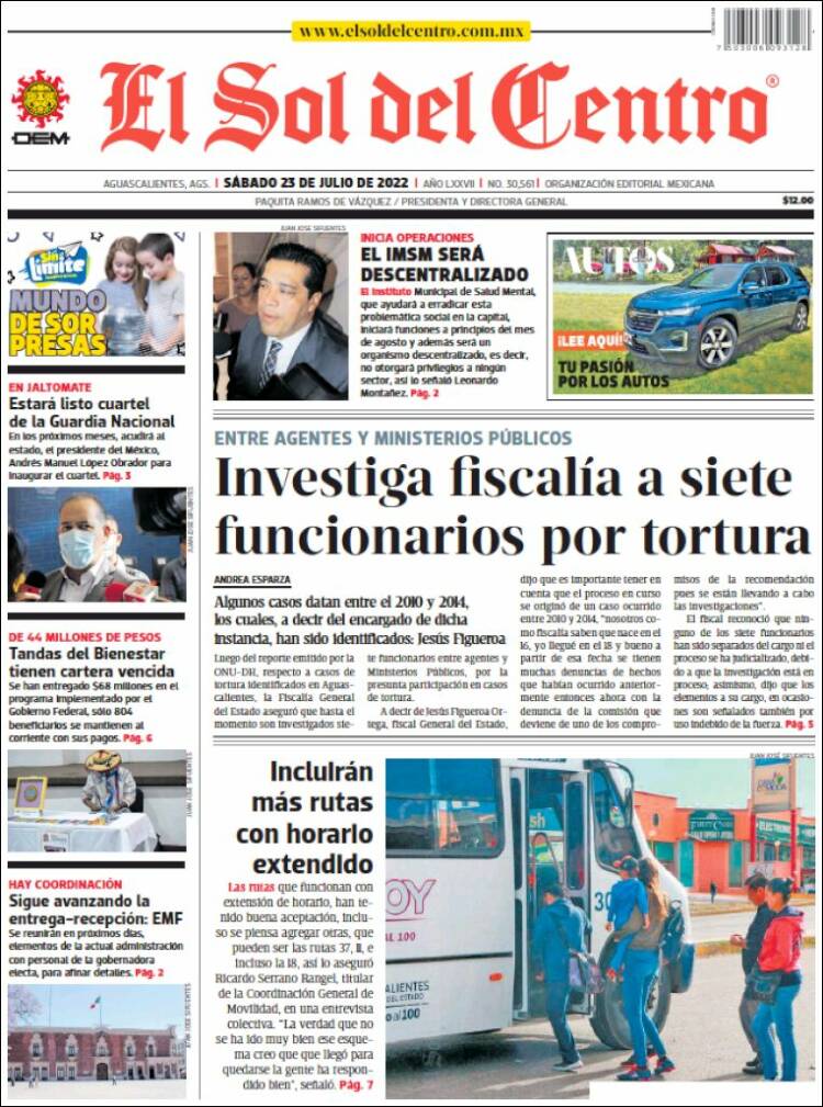 Portada de El Sol del Centro (Mexique)