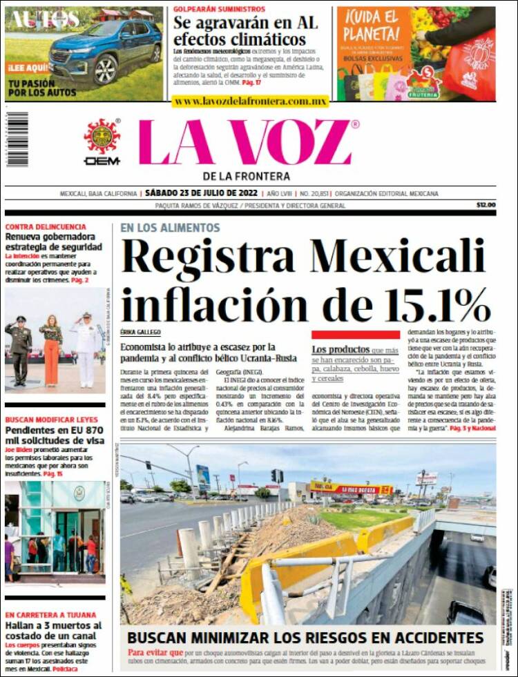 Portada de La Voz de la Frontera (M&eacute;xico)