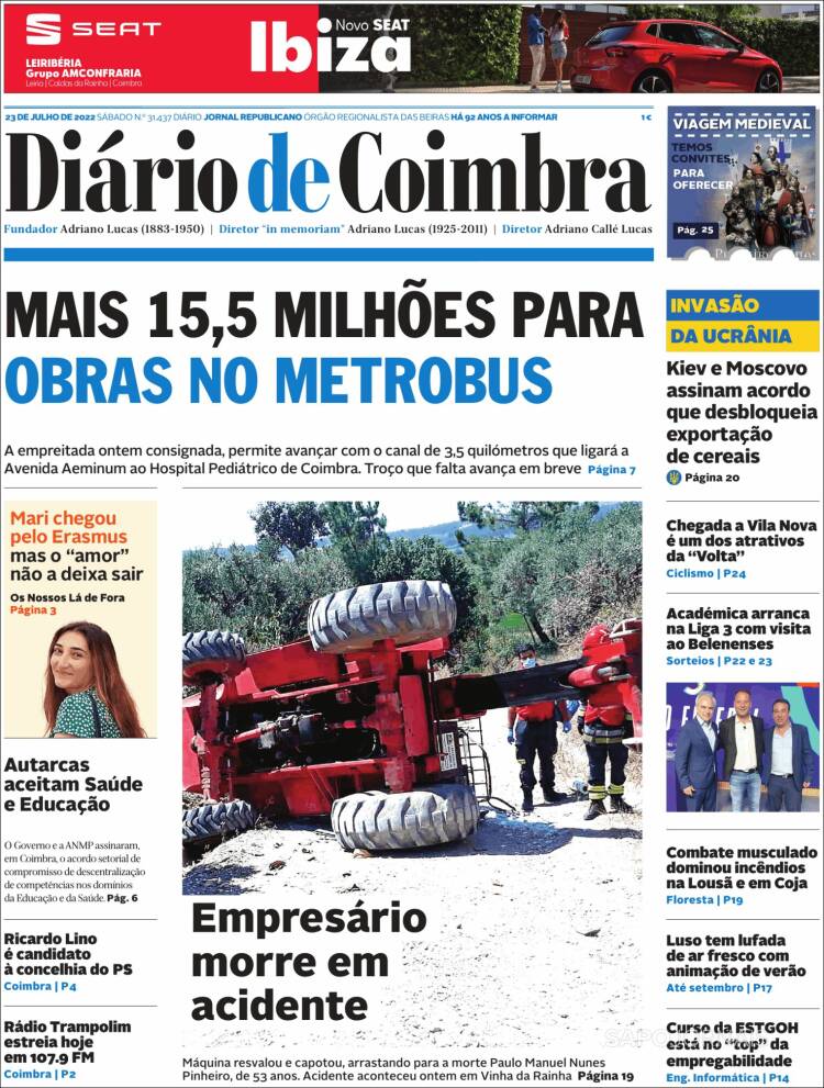 Portada de Diário de Coimbra (Portugal)