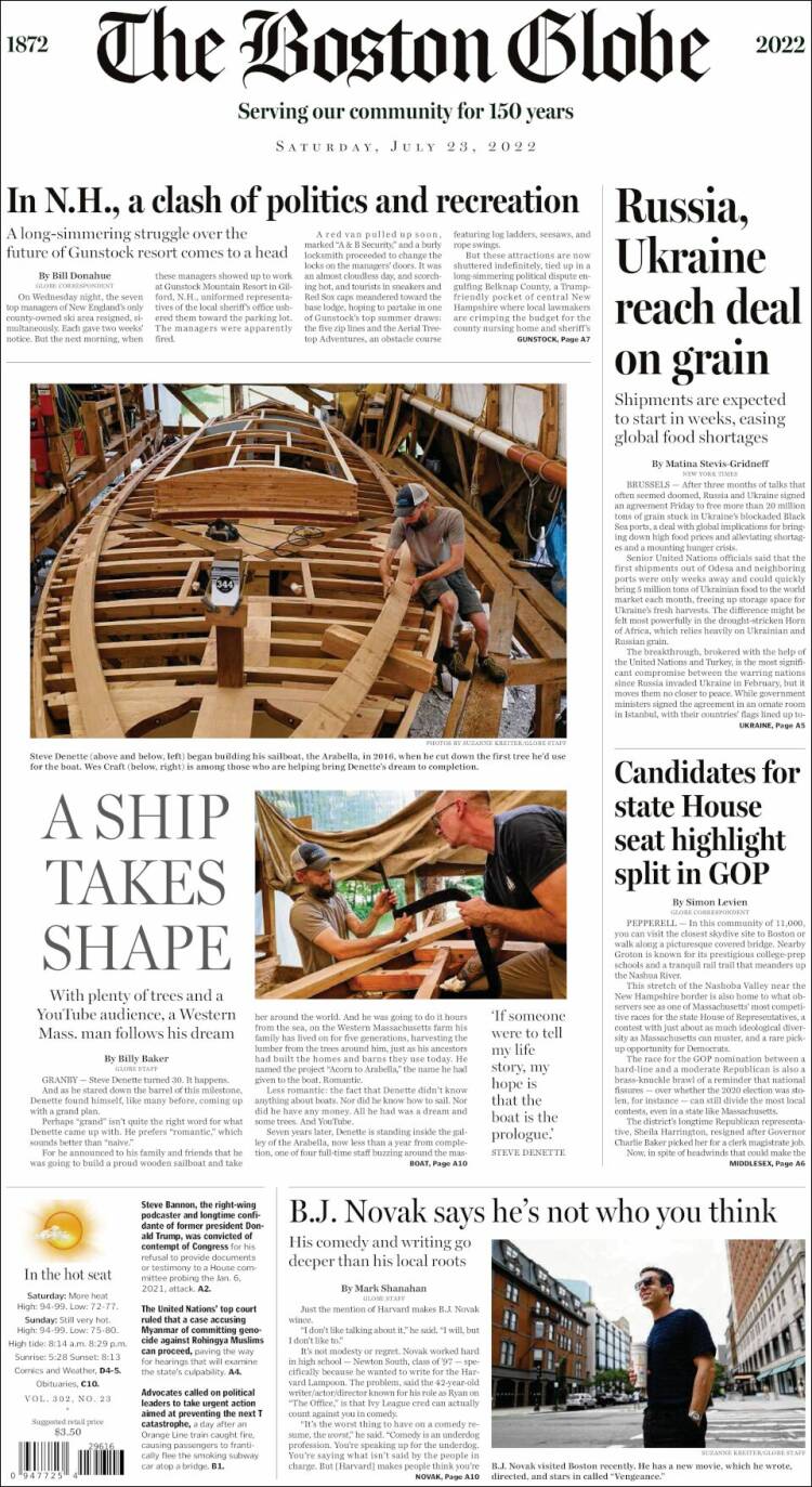 Portada de Boston Globe (USA)